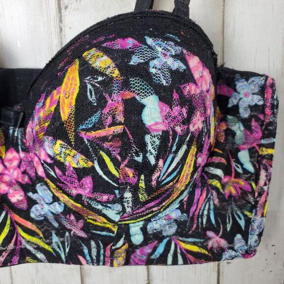 Black Fuchsia Floral Underwire Bra Black Pink Size 36B - Picture 6 of 10